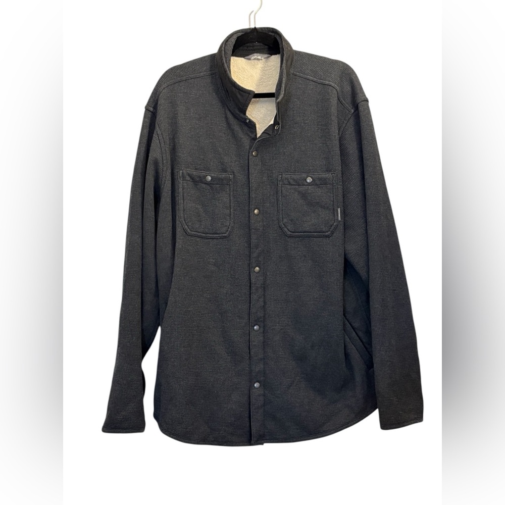 Eddie Bauer Men's Dark Gray Shacket with Cream Sherpa lining
